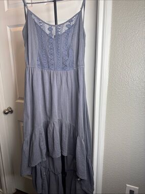 Element Dusty Blue Lace-Front High-Low Maxi Dress